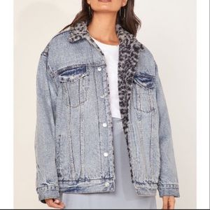 Free People Wild Ones Leopard Print Sherpa Oversized trucker jacket